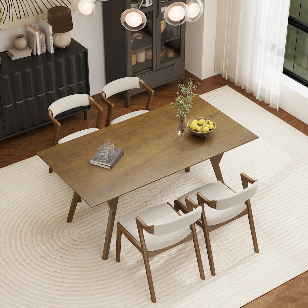 Modern 5-Piece Dining Set, Walnut Finished Dining Table with 4 Brown Chairs. Picture 4