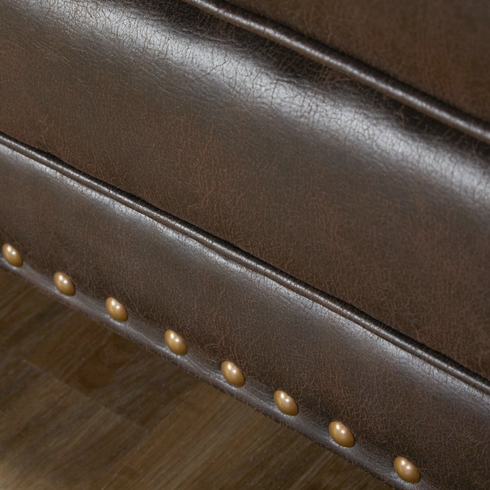 Leinster Faux Leather Upholstered Nailhead Ottoman in Espresso. Picture 3