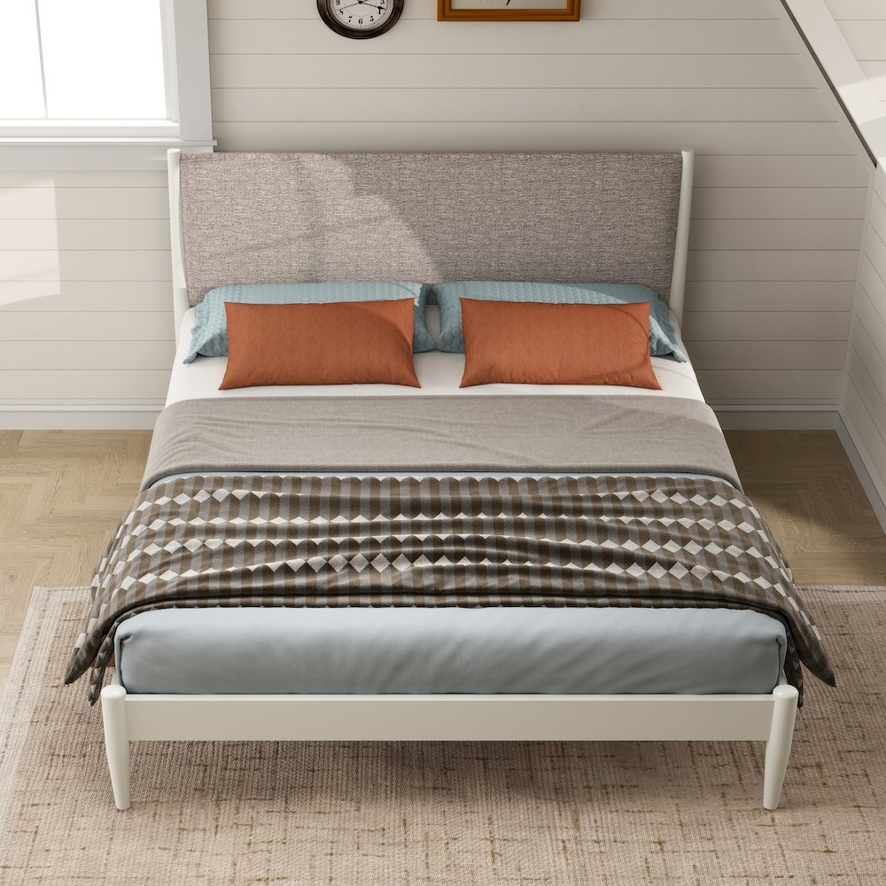 Feeney Rubberwood Platform Bed, Cream White, Queen. Picture 3