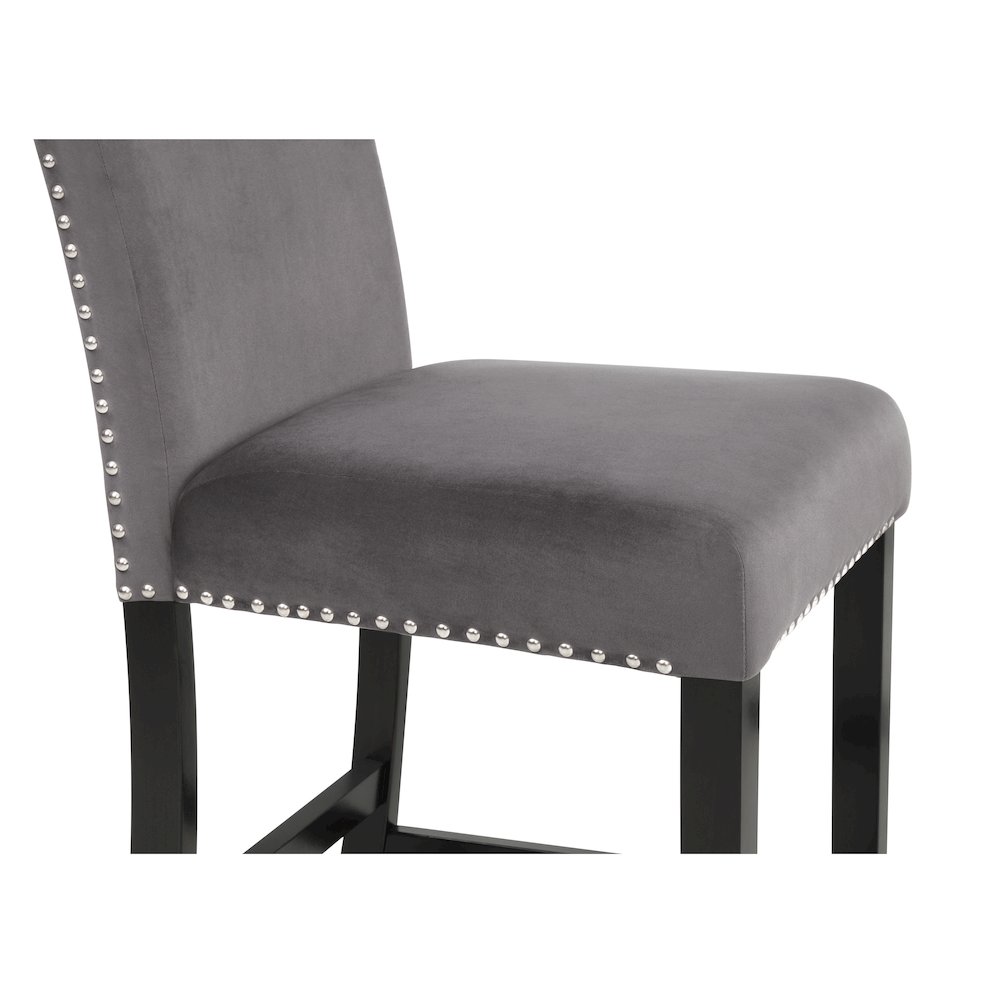 Cobre Contemporary Velvet Counter Stool with Nailhead Trim, Set of 2, Gray. Picture 7