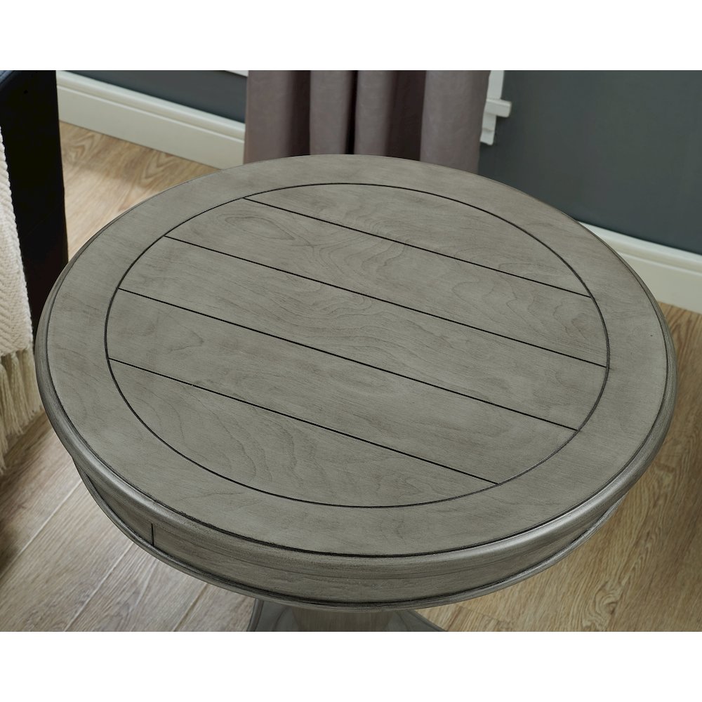 Rene Round Wood Pedestal Side Table, Gray. Picture 4