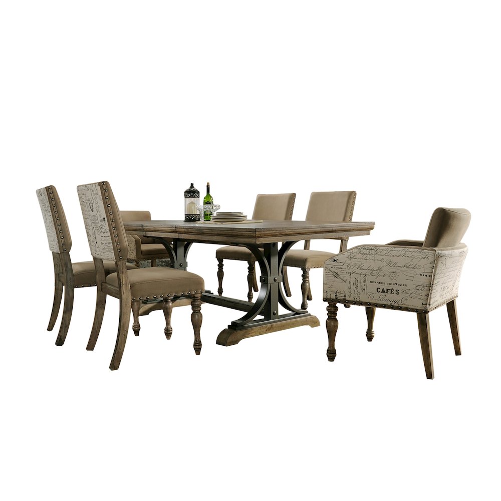 7-Piece Extendable Table with Nailhead Armchairs Dining Set, Driftwood. Picture 1