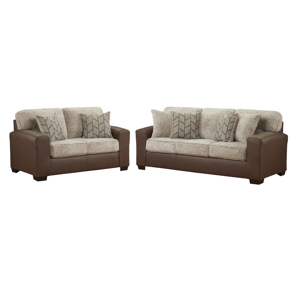 Marvella 2-Piece Living Room Sofa and Loveseat Set, Chocolate Faux Leather. Picture 1