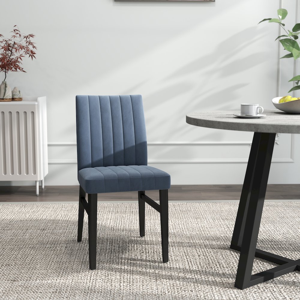 Edo 5-Piece Dining Set, Round Trestle Table and 4 Chairs, Gray and Blue. Picture 9