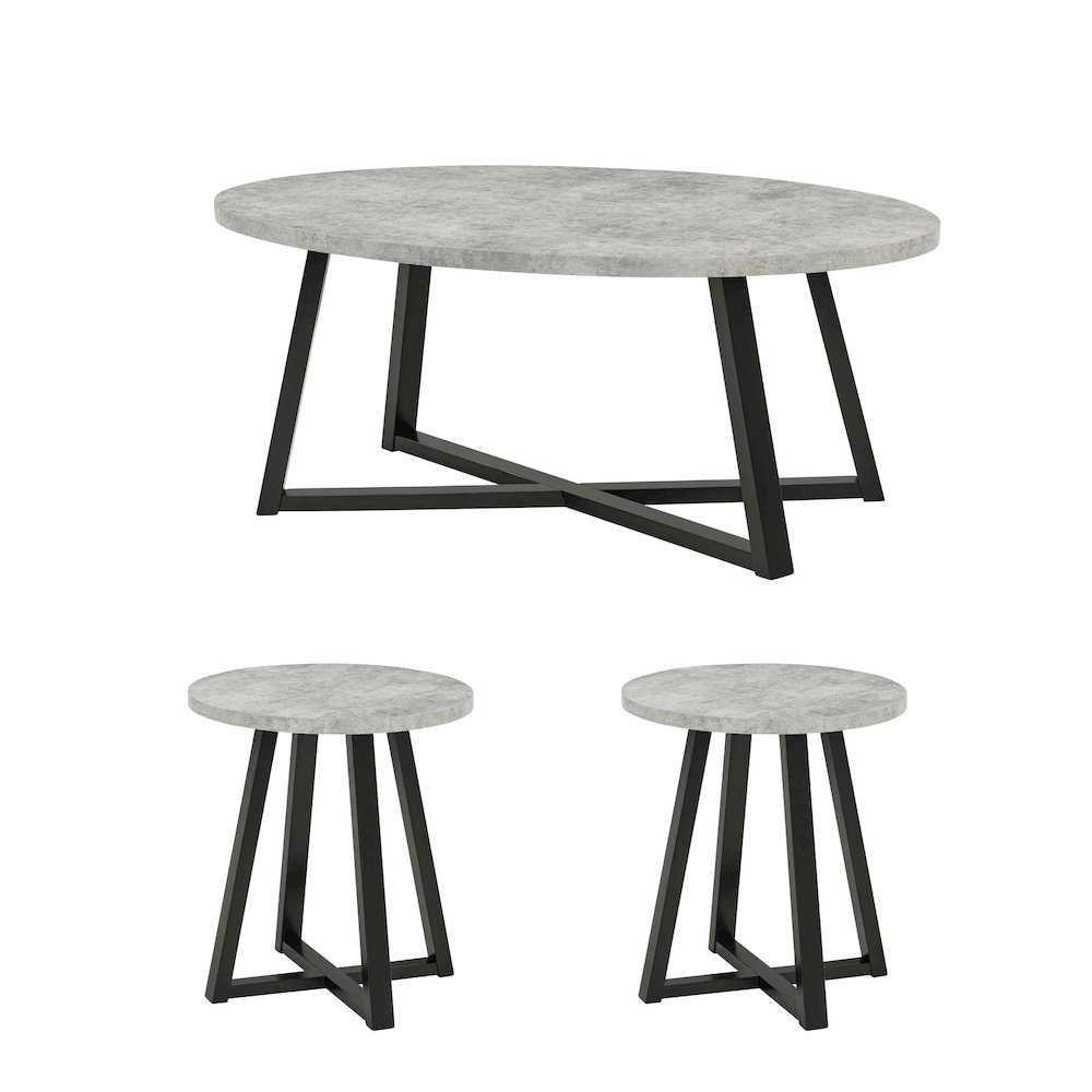 Modern Harmony 3-Piece Wood Oval Coffee Table Set, Gray. Picture 1