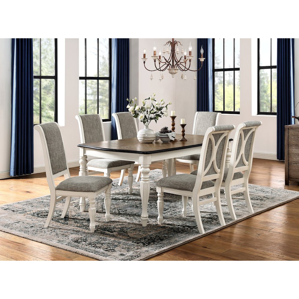 Belleza French Country 7-PC Dining Set in Antique White and Weathered Oak Finish. Picture 2