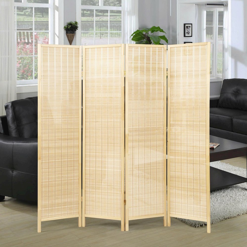 Inkwell 4-Panel Bamboo Room Divider, Folding Screen, Natural with Natural Frame. Picture 2