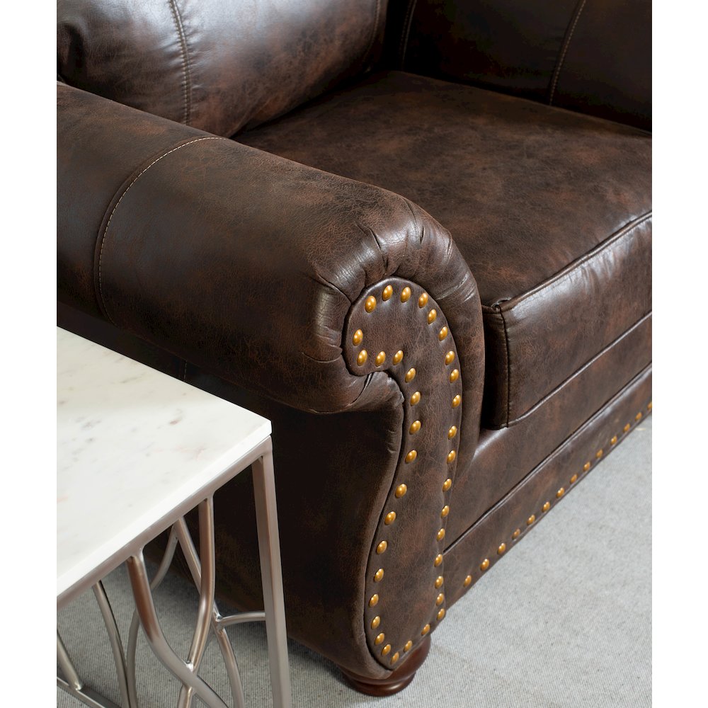 Leinster Faux Leather Upholstered Nailhead Chair and Ottoman in Espresso. Picture 3