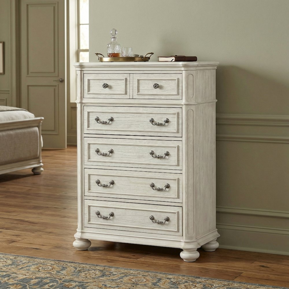Nelson 5-Drawer Bedroom Chest with Flip-top, Antique White. Picture 5