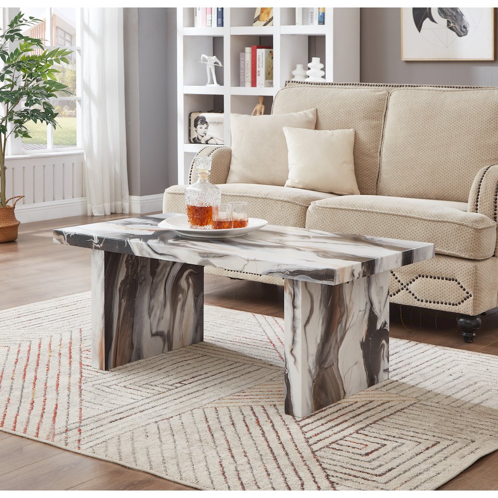 Cavira 3-Piece Faux Marble Coffee Table Set, Table and Two End Tables, Off-white. Picture 4