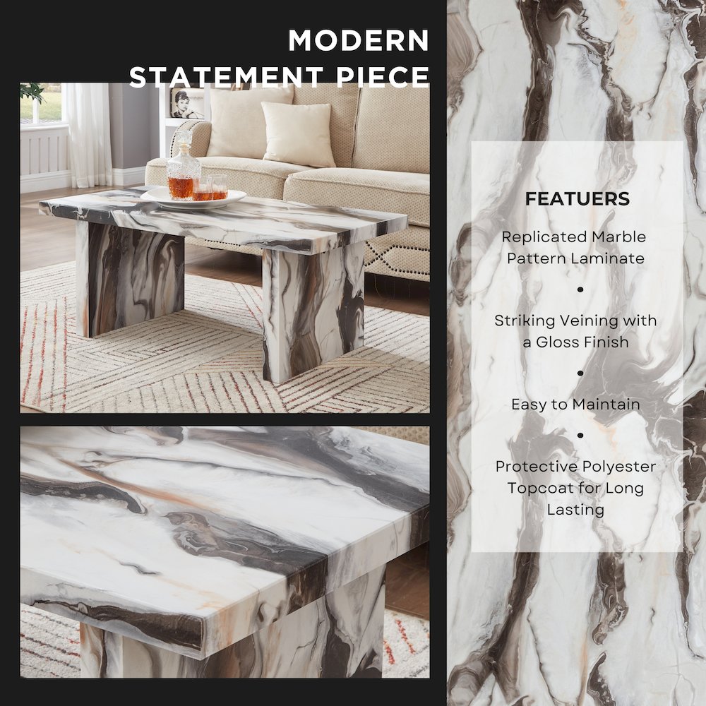 Cavira 3-Piece Faux Marble Coffee Table Set, Table and Two End Tables, Off-white. Picture 8