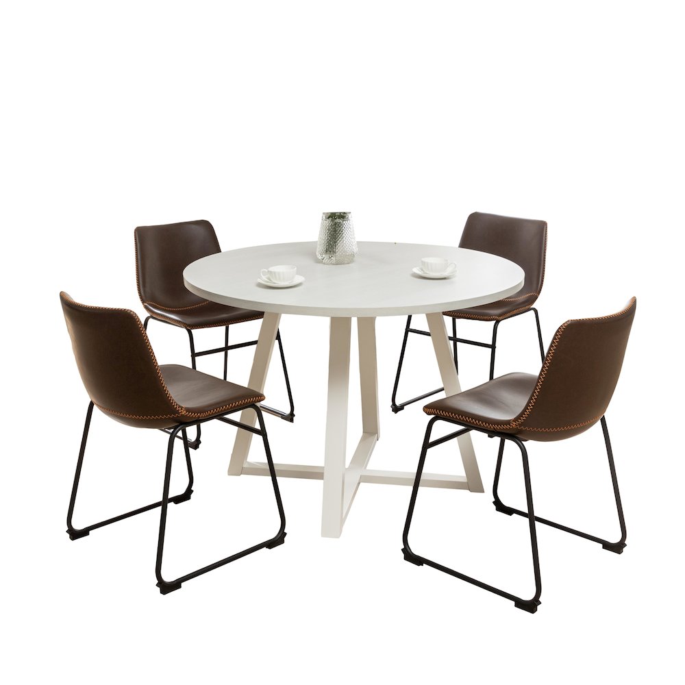 Varna 5-Pc Round Dining Set, Trestle Dining Table with 4 Chairs, Antique Brown. Picture 1