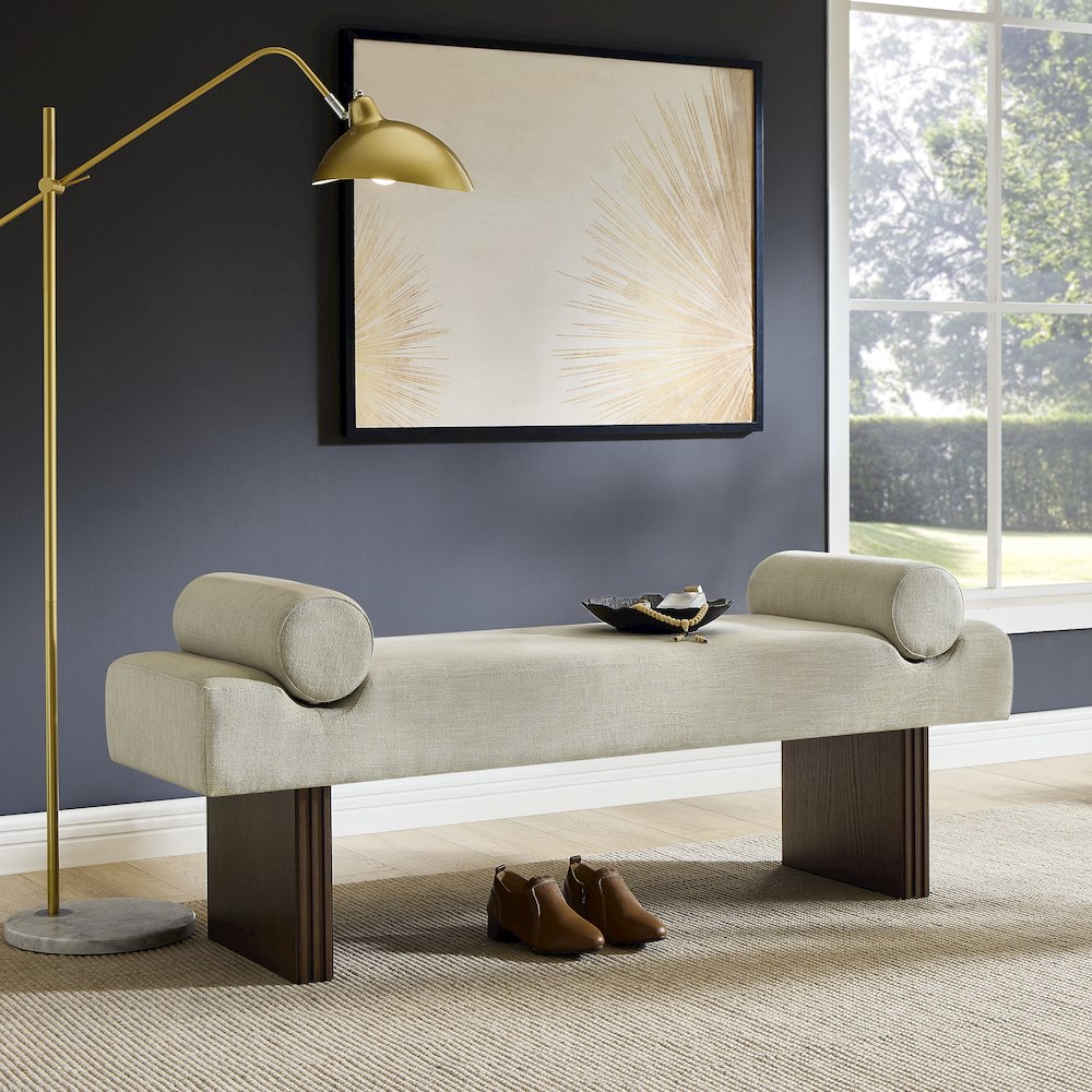 Brooke Contemporary Upholstered Bench, Beige. Picture 4