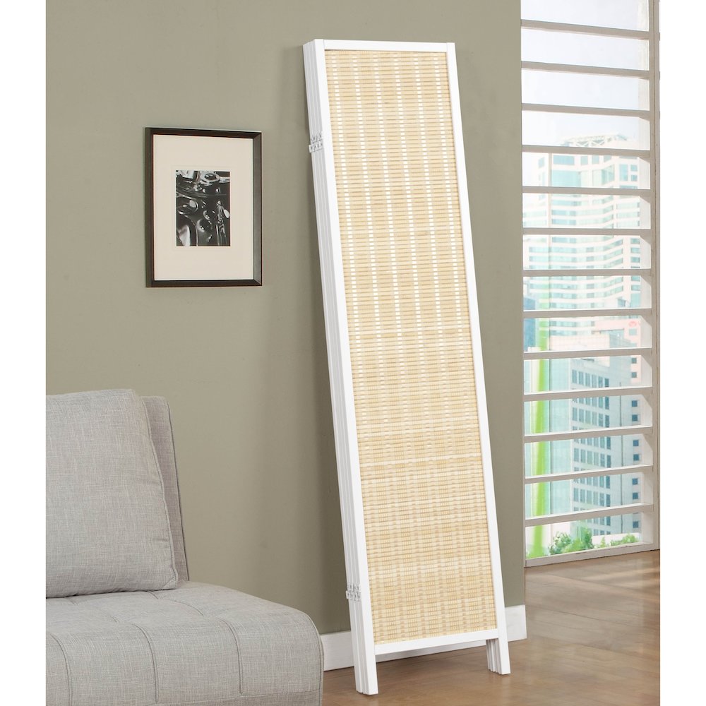 Inkwell 4-Panel Bamboo Room Divider, Folding Screen, Natural with White Frame. Picture 6