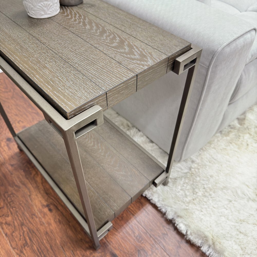 Corbeta Metal Frame Wood Living Room Chairside Table with Shelf, Aged Graphite. Picture 4