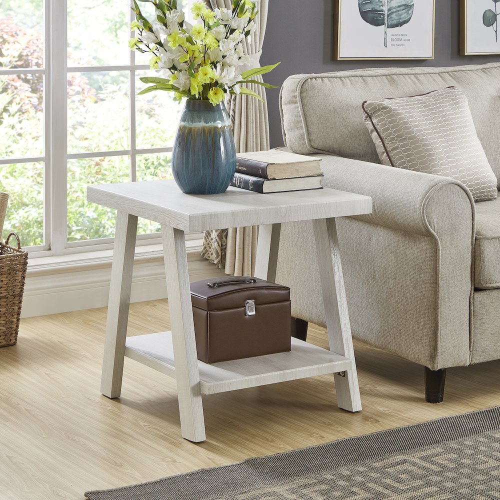 Athens Contemporary Wood Shelf Coffee Table Set in White Finish. Picture 7