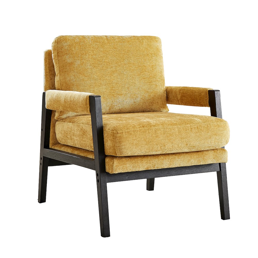 Kelly Mid-Century Modern Chenille Upholstered Accent Armchair, Yellow. Picture 7