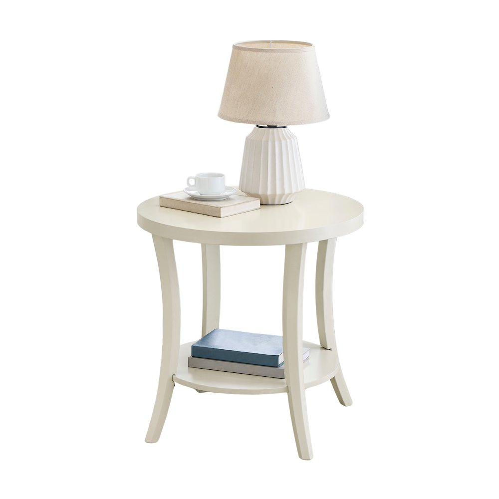 Perth Round End Table with Shelf, Ivory. Picture 1