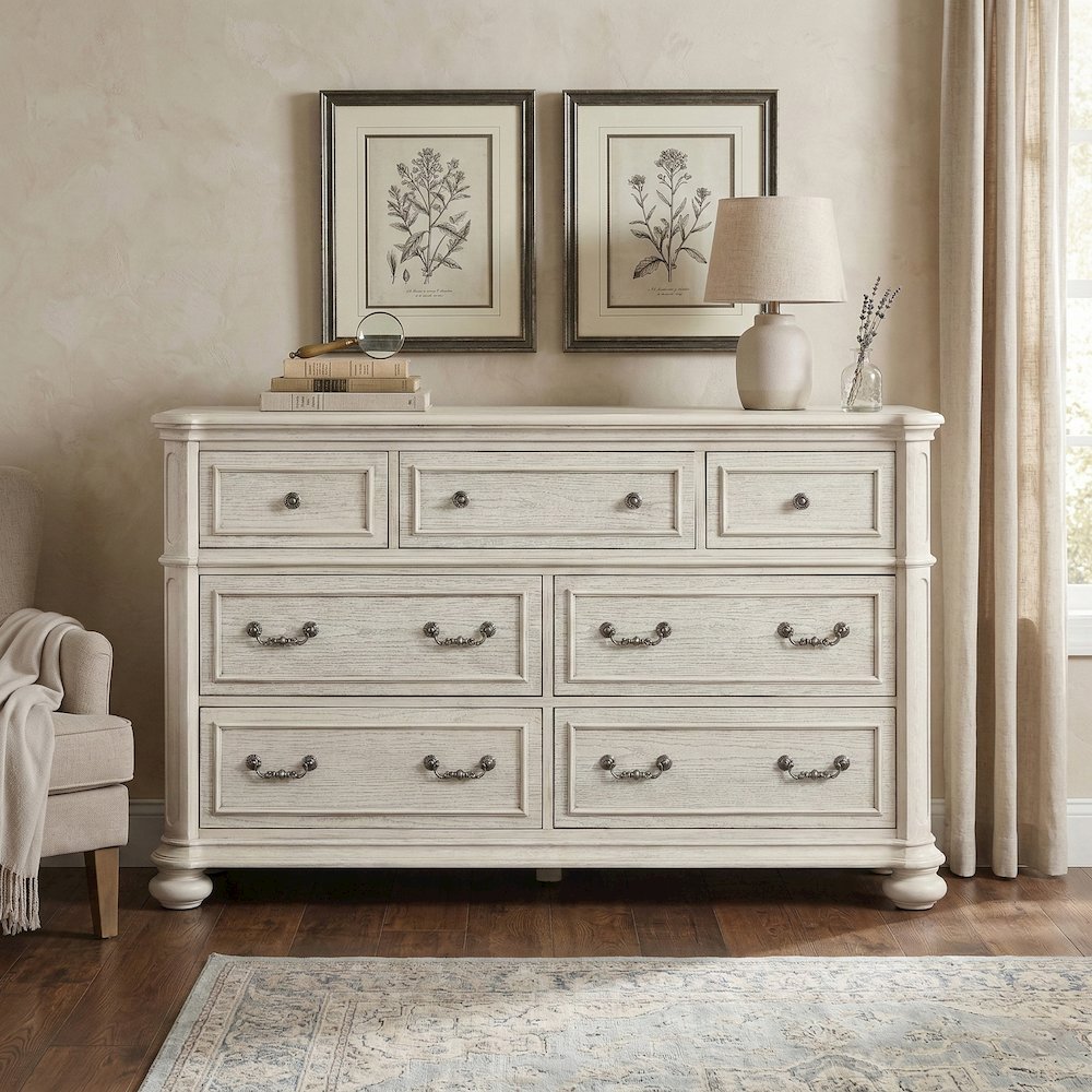 Nelson 7-Drawer Bedroom Dresser, Antique White. Picture 3