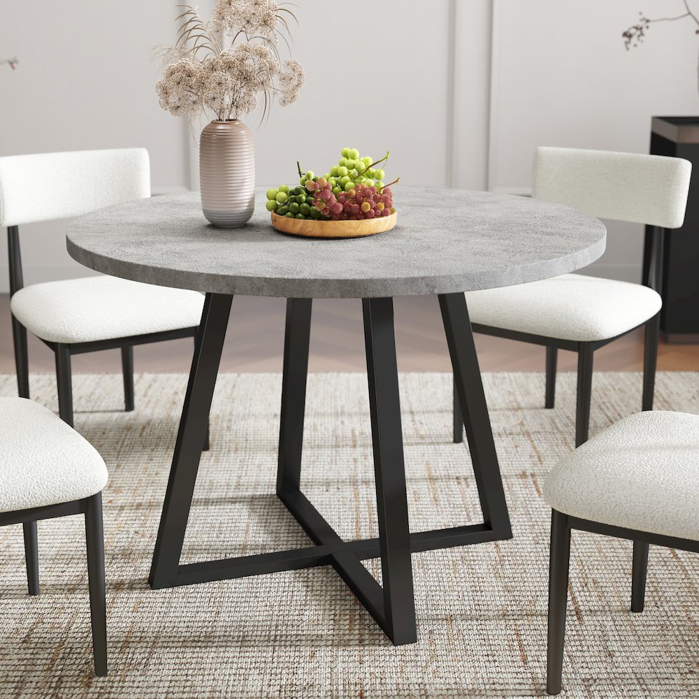 Edo 5-Piece Dining Set, Round Trestle Table and 4 Chairs, Gray and Black. Picture 7