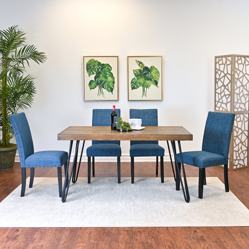 Amisos 5-Pc Dining Set, Hairpin Dining Table with 4 Chairs, Blue. Picture 6
