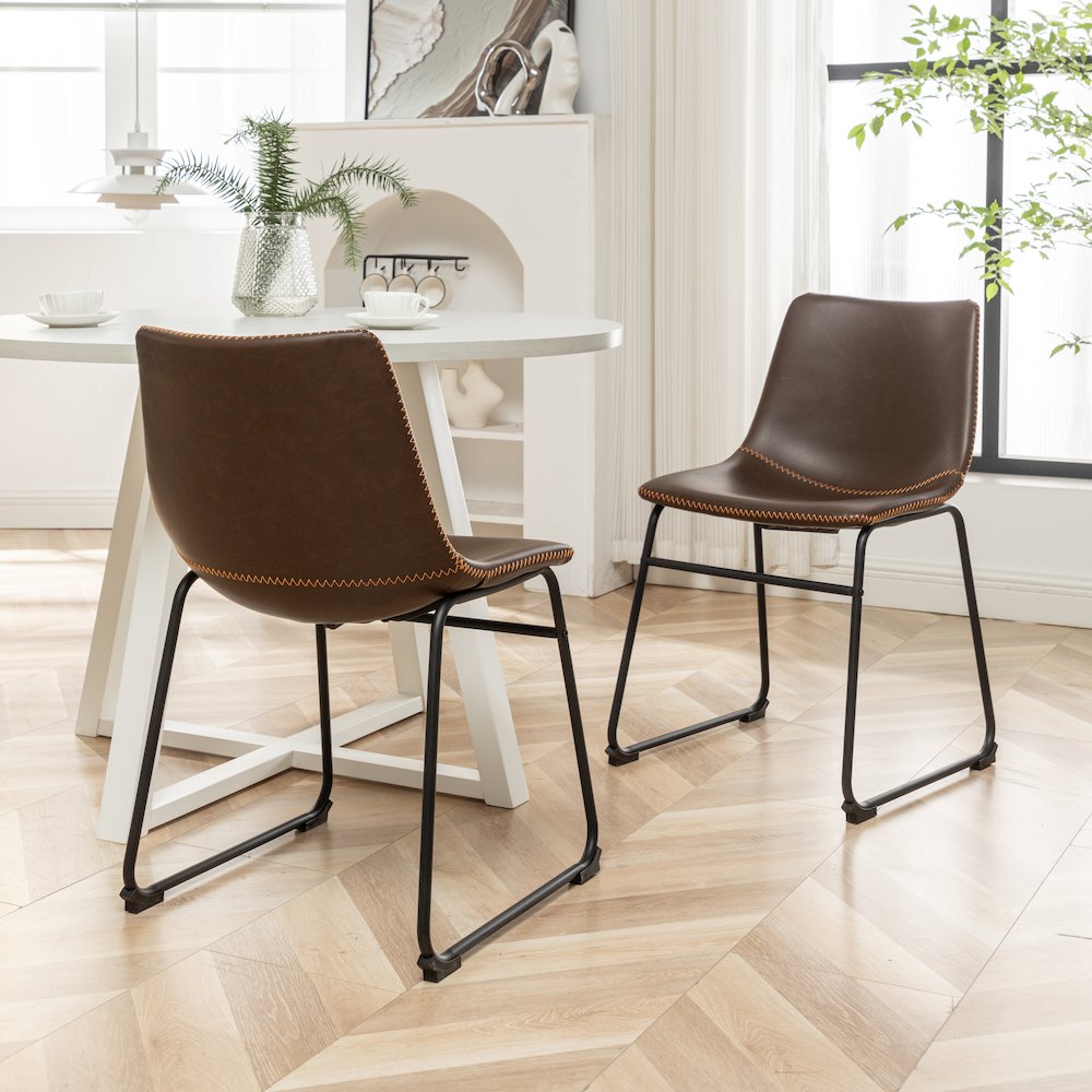 Varna 5-Pc Round Dining Set, Trestle Dining Table with 4 Chairs, Antique Brown. Picture 11