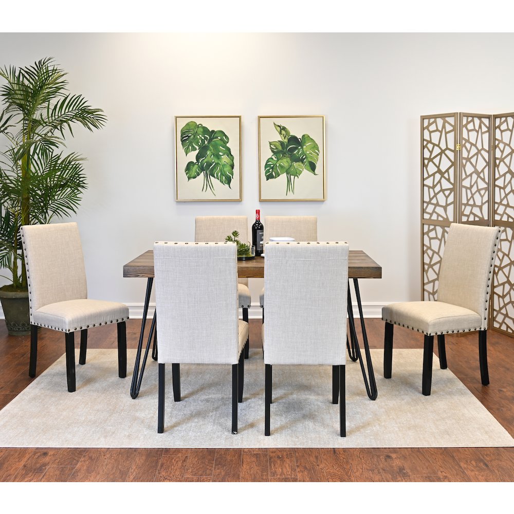 Amisos 7-Pc Dining Set, Hairpin Dining Table with 6 Chairs, Tan. Picture 3