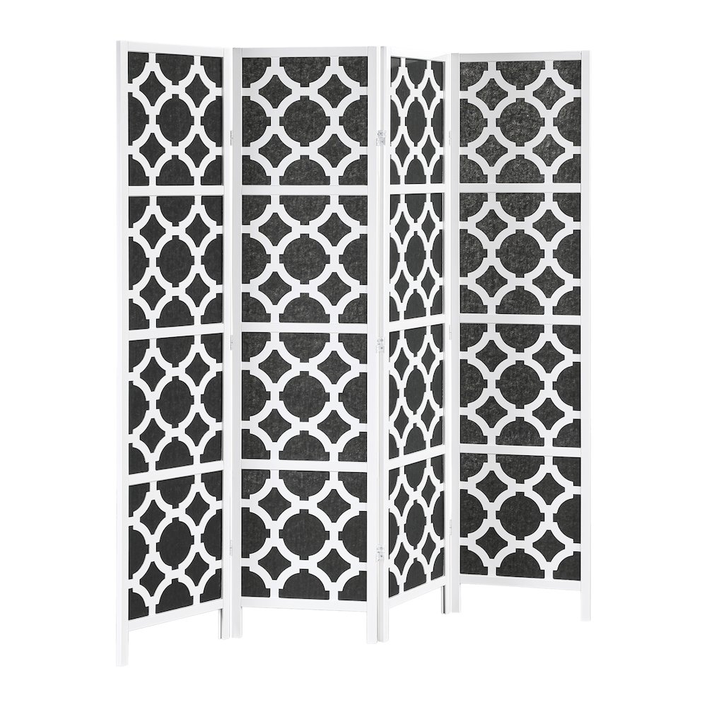 4-Panel Room Divider, Decorative Folding Freestanding Privacy Screen, White. Picture 1