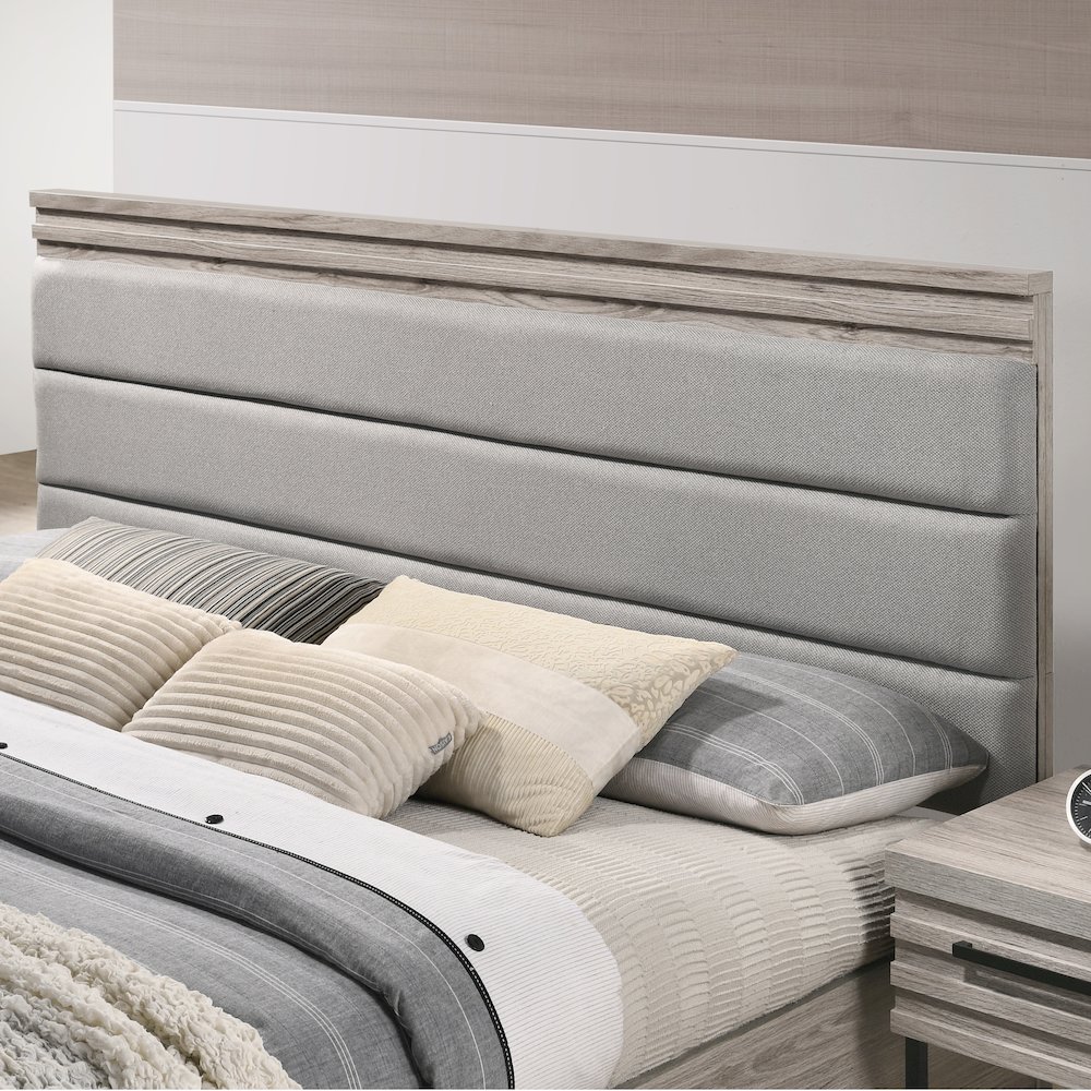 Alvear Upholstered Wood Panel Bed, Weathered Gray, Queen. Picture 4