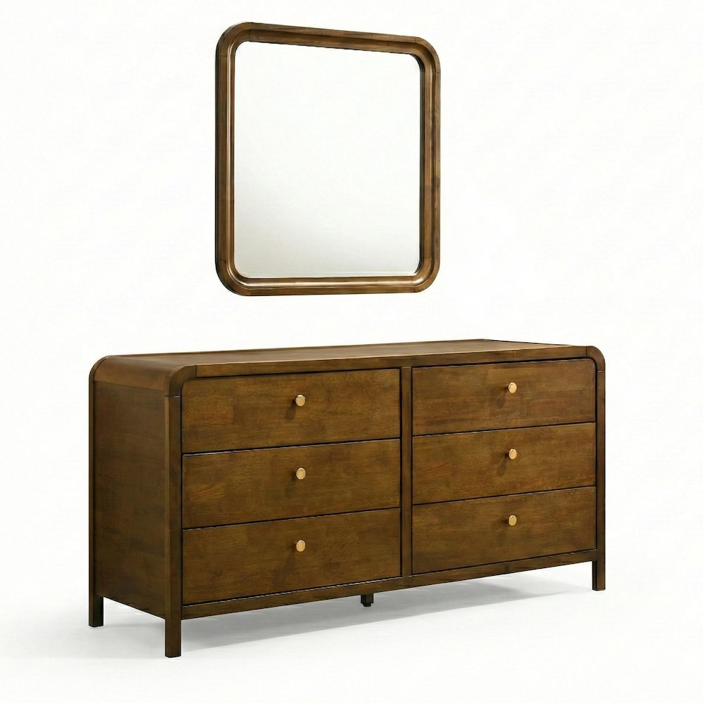 Eldren 6-Drawer Wood Dresser with Mirror, Walnut Finish. Picture 9