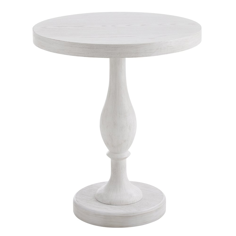 Solmere 22" Round Wood Pedestal End Table, White. Picture 1