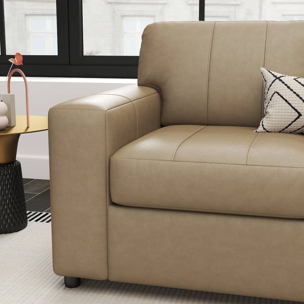 Sakan Leather Upholstered Loveseat, Beige. Picture 8