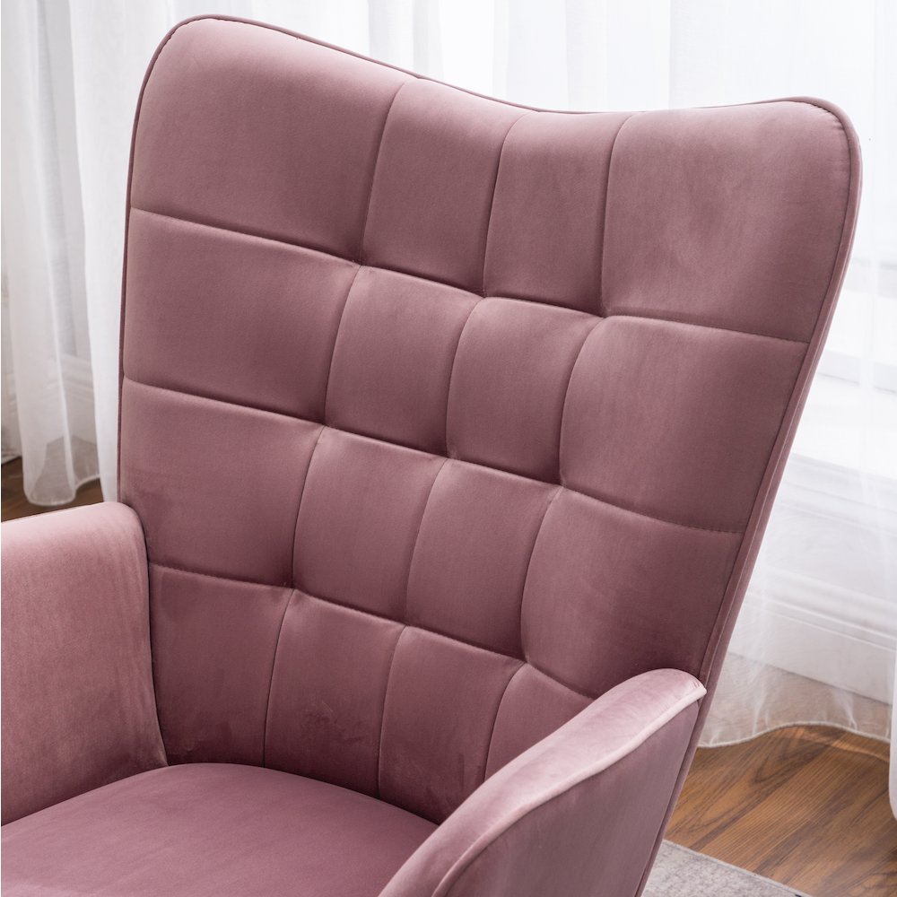 Leiria Contemporary Silky Velvet Tufted Accent Chair with Ottoman, Mauve. Picture 7