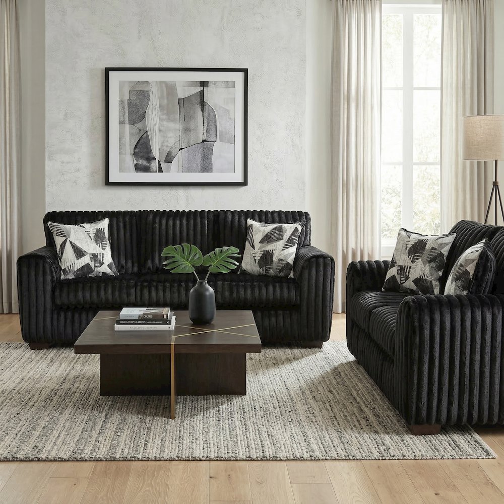 Nolan 2-Piece Living Room Set, Chair and Ottoman, Lush Black. Picture 3