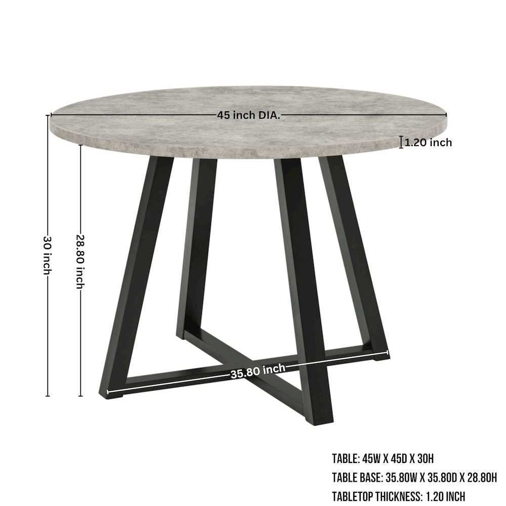 Edo 5-Piece Dining Set, Round Trestle Table and 4 Chairs, Gray and Black. Picture 15