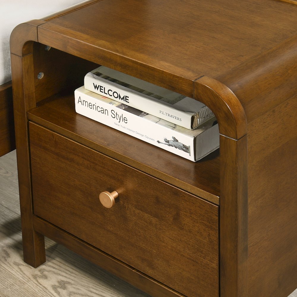 Eldren Wood Nightstand with Solid Rubberwood Frame, Walnut Finish. Picture 5