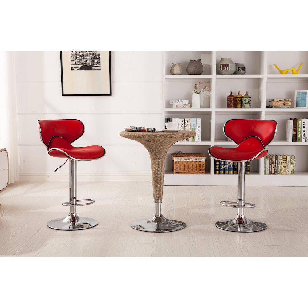 Masaccio Red Leatherette Adjustable Swivel Barstool Chrome Base, Set of 2. Picture 4