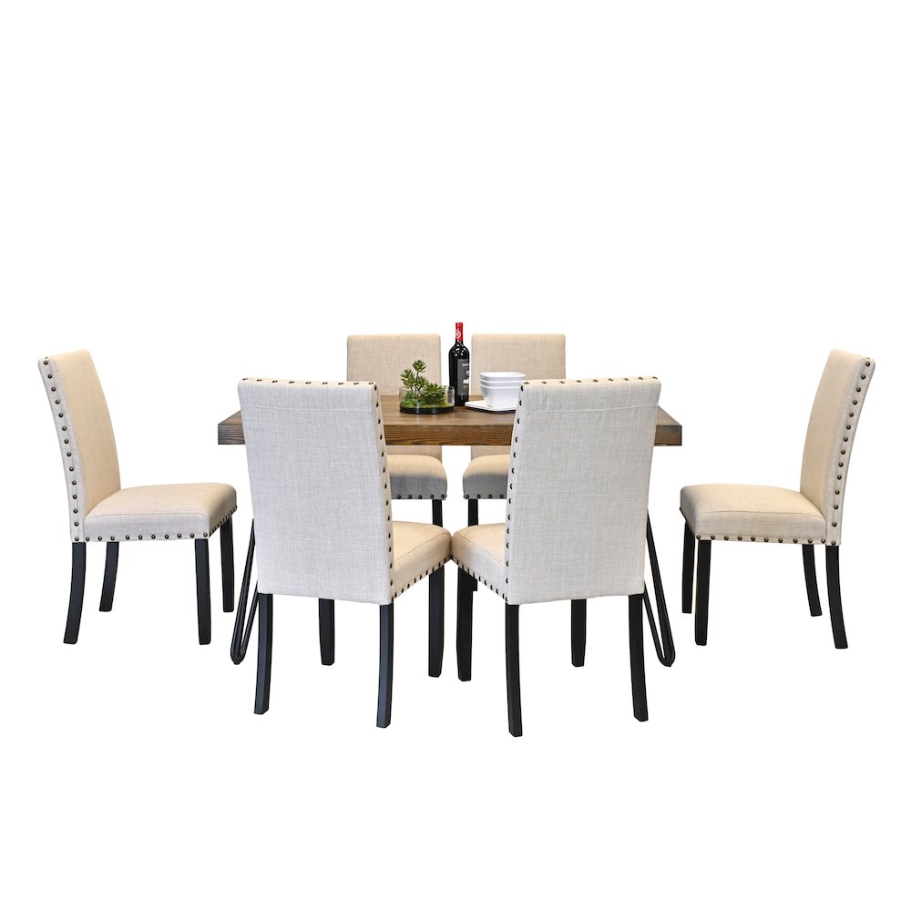 Amisos 7-Pc Dining Set, Hairpin Dining Table with 6 Chairs, Tan. Picture 1