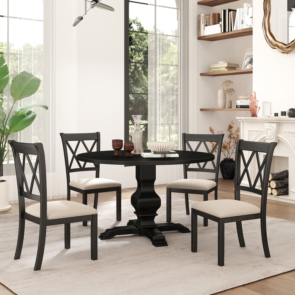 Havre Dining Set, Pedestal Round Table with 4 Chairs. Picture 1
