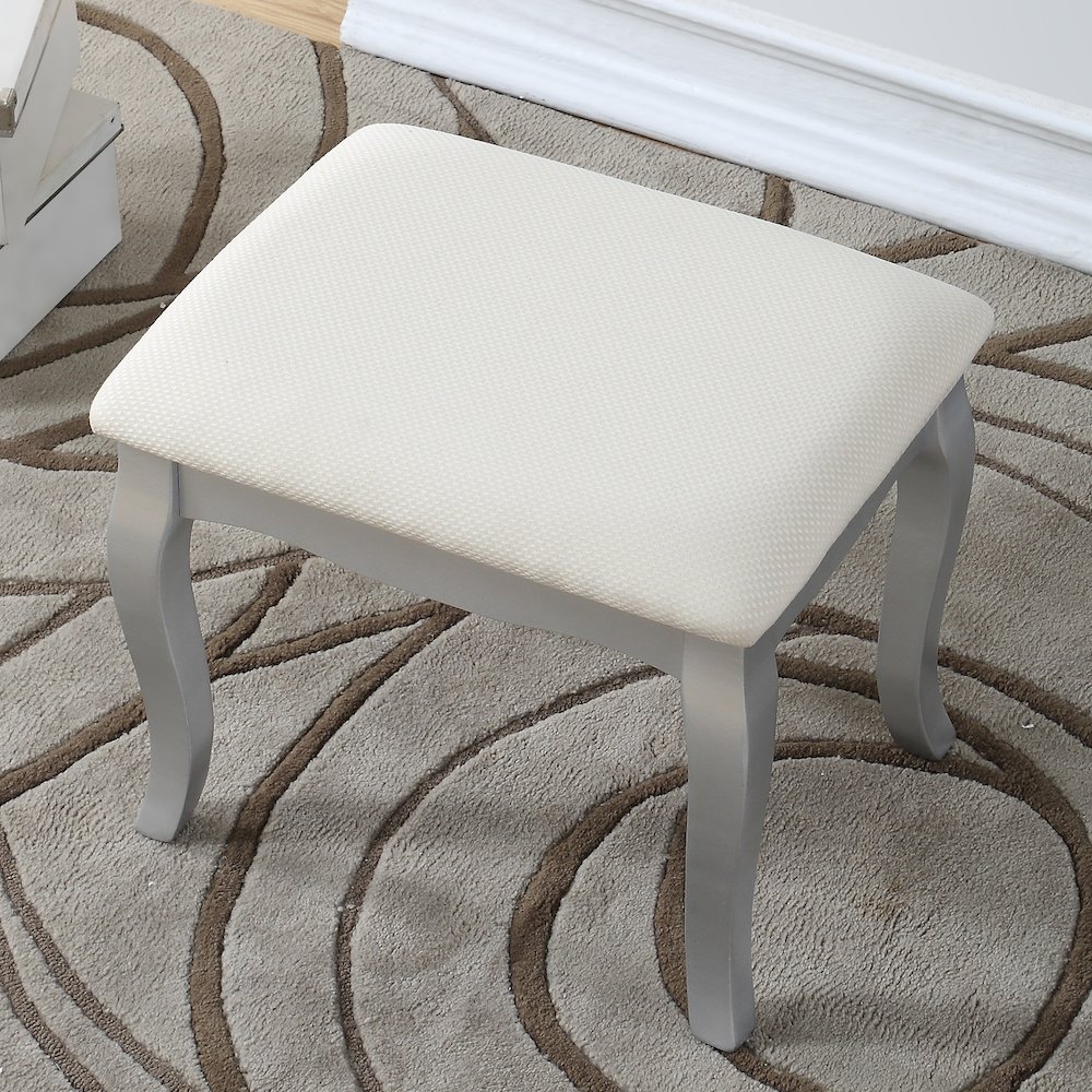 Ashley Wood Makeup Vanity Table and Stool Set, Silver. Picture 5