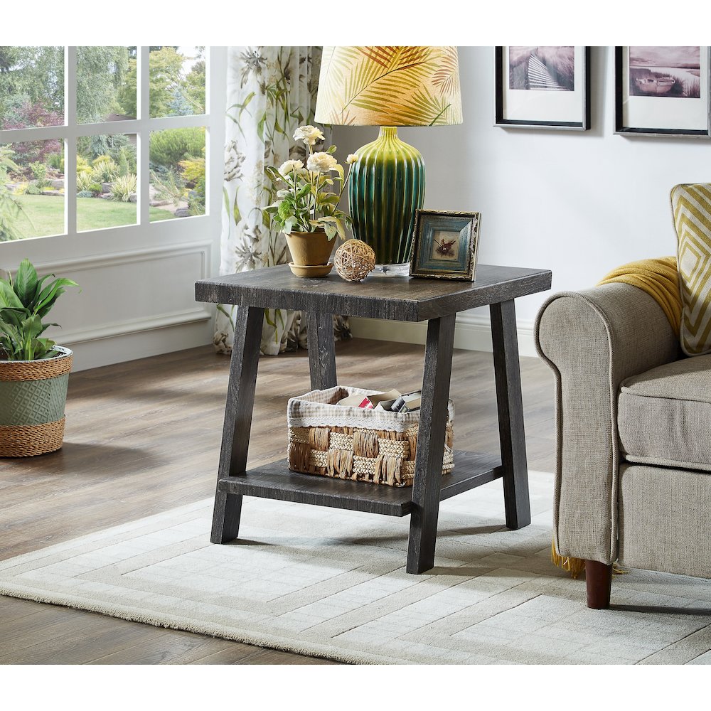 Athens Contemporary Replicated Wood Shelf End Table in Charcoal Finish. Picture 6