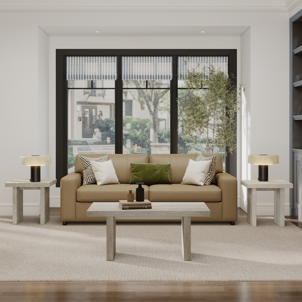 Cavira 3-Piece Faux Marble Coffee Table Set, Table and Two End Tables, Beige. Picture 3