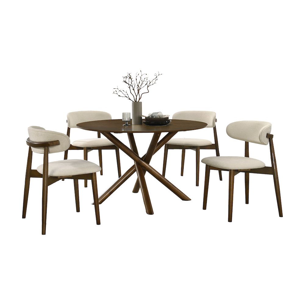 Arnott 5-Piece Dining Set, Round Dining Table, 4 Stylish Chairs, Walnut Finish. Picture 1