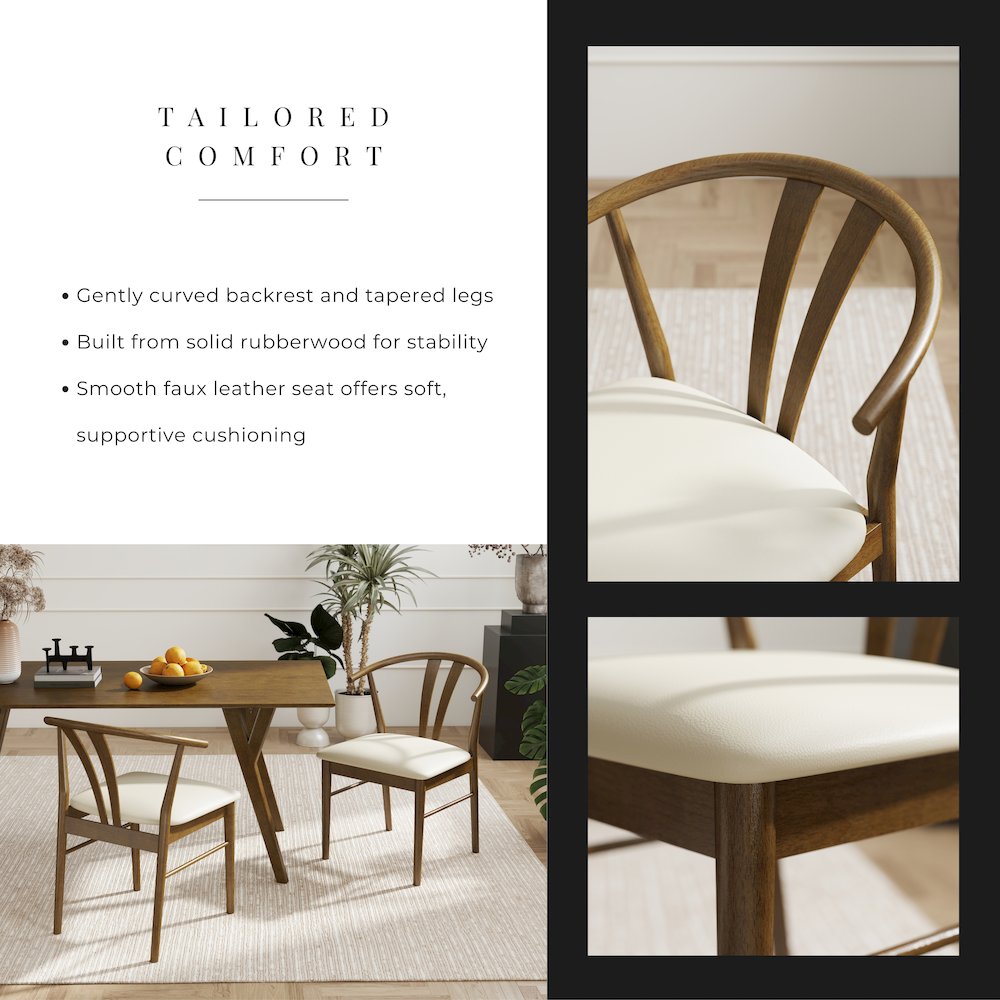 5-Piece Dining Set, Walnut Finished Dining Table with 4 Brown Wishbone Chairs. Picture 11