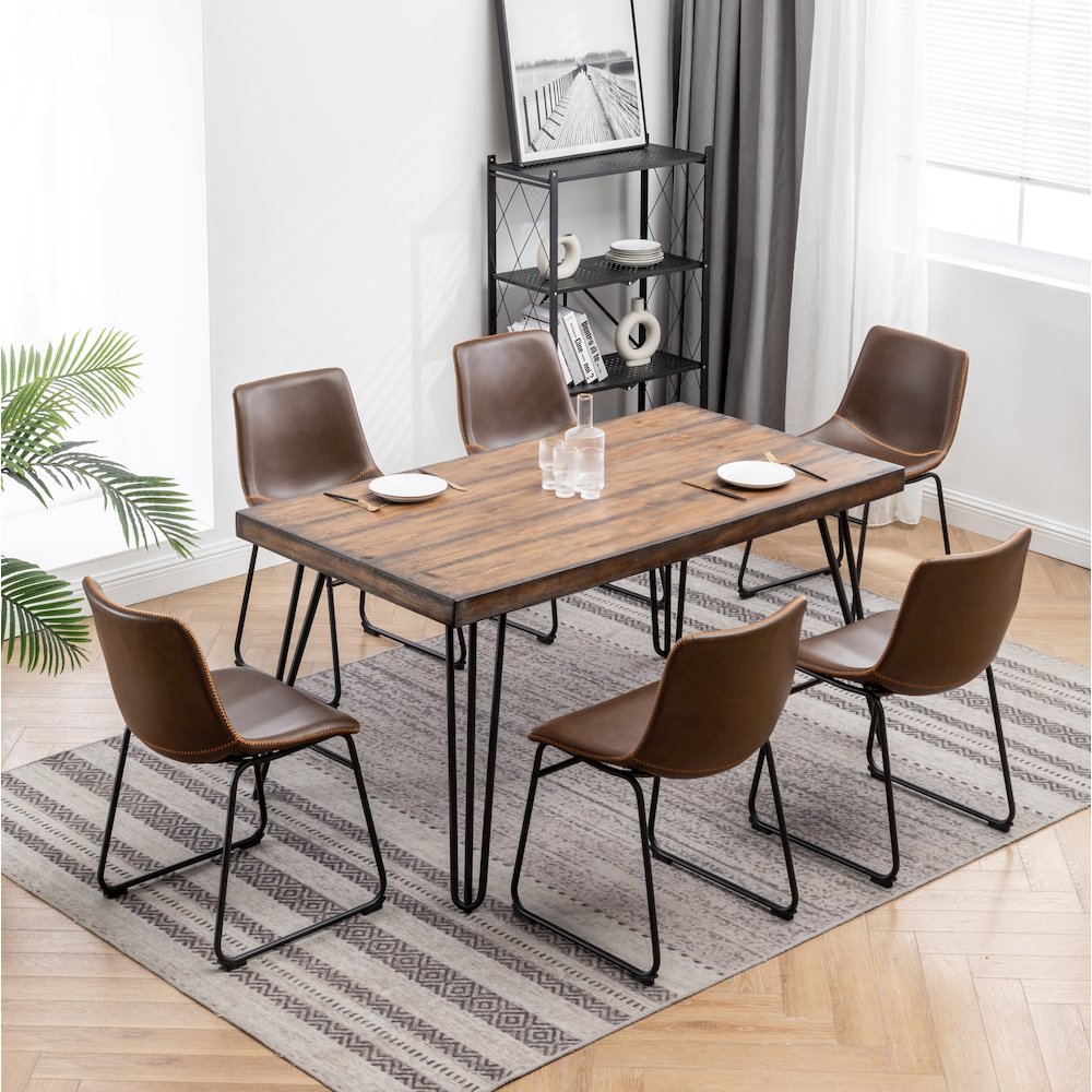 Aryven 7-Pc Dining Set with Rustic Dark Pine Table and 6 Chairs in Antique Brown. Picture 3
