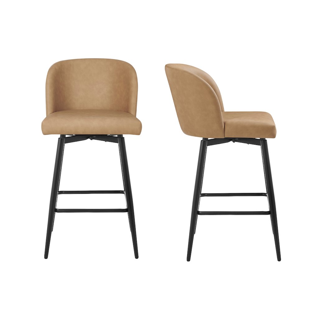 Rhythm Upholstered Counter Height Stool, 360° Swivel, Set of 2, Camel. Picture 9