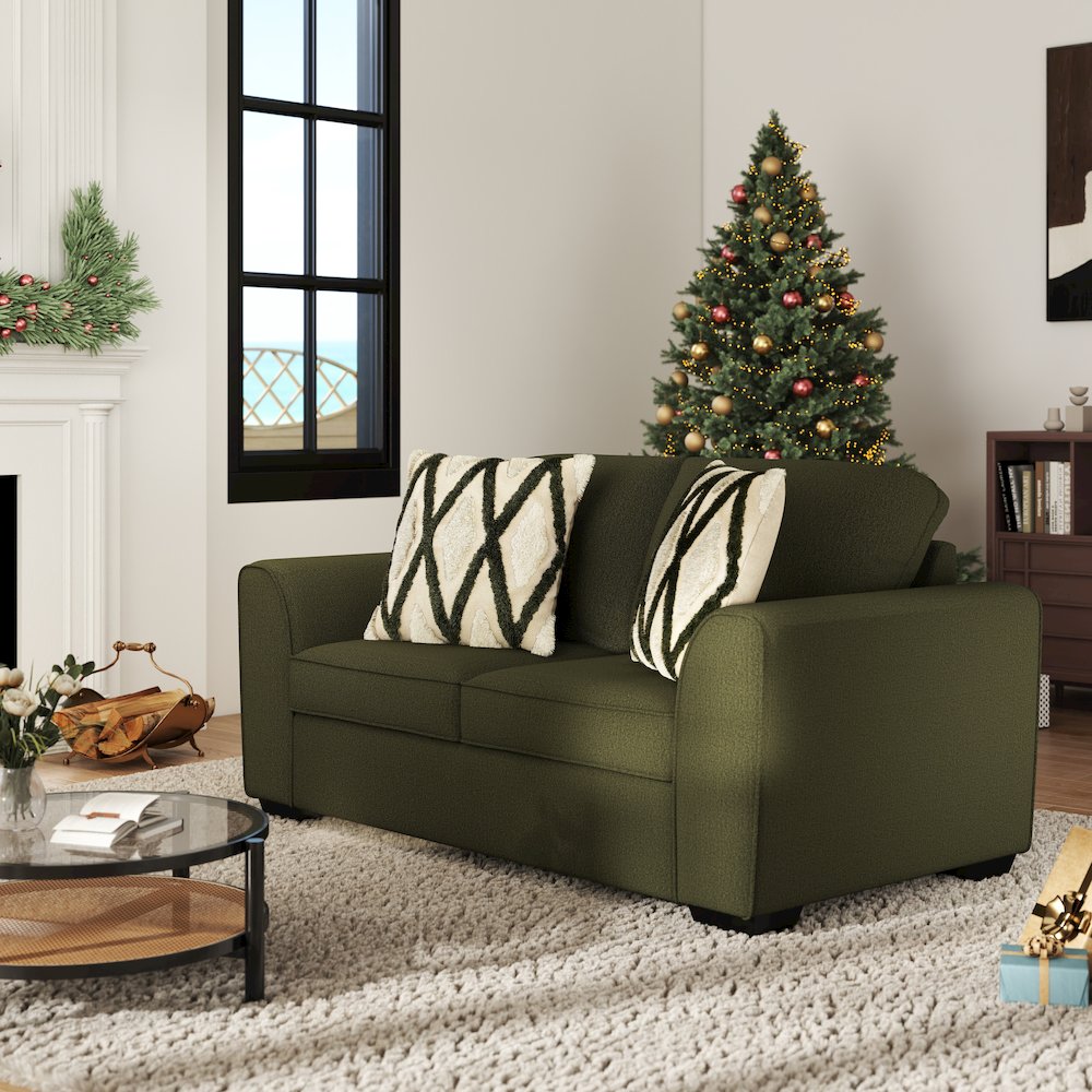 Marvella Living Room Loveseat with Mosswood Chenille Upholstery, Accent Pillows. Picture 6