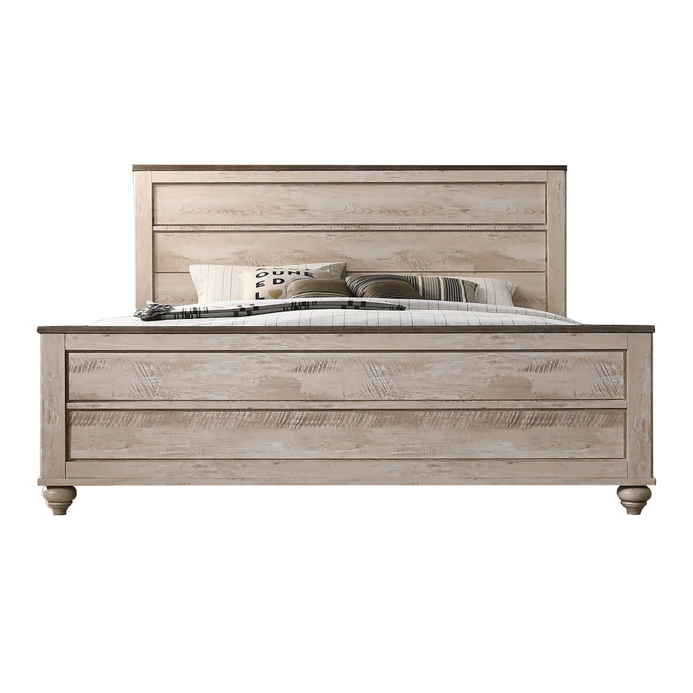 Imerland Contemporary White Wash Finish Panel Queen Bed. Picture 1