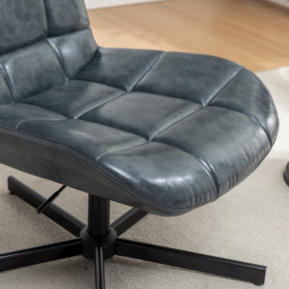 Arlena Faux Leather Tufted Swivel Accent Chair, Blue. Picture 14