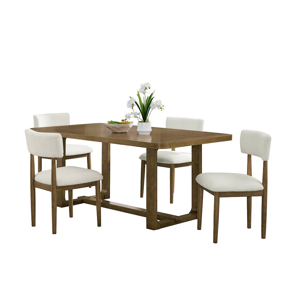 Andus 5-Piece Dining Set, Trestle Dining Table with 4 Stylish Chairs, Light Oak. Picture 1